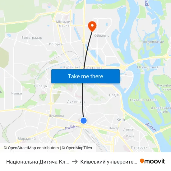 Національна Дитяча Клінічна Лікарня ""Охматдит"" to Київський університет імені Бориса Грінченка map