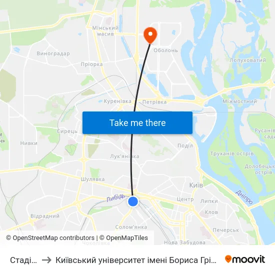 Стадіон to Київський університет імені Бориса Грінченка map