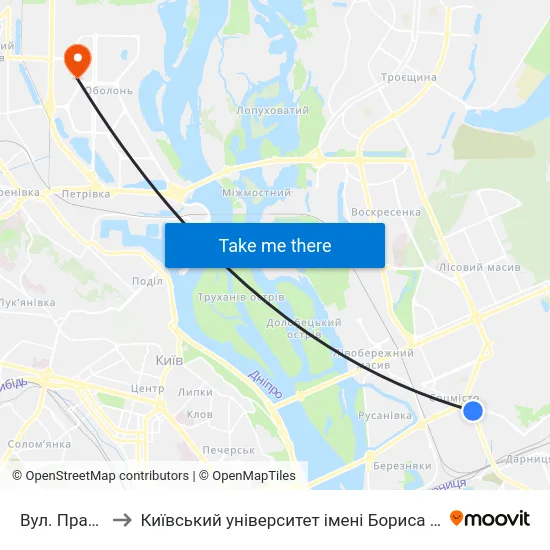 Вул. Празька to Київський університет імені Бориса Грінченка map