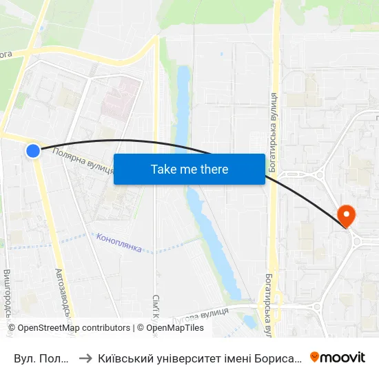 Вул. Полярна to Київський університет імені Бориса Грінченка map
