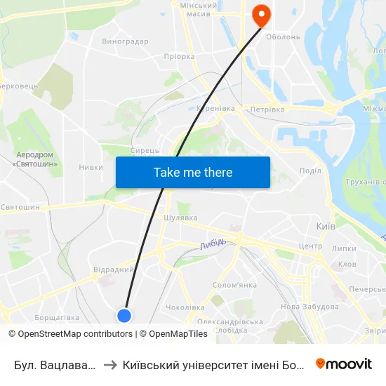 Бул. Вацлава Гавела to Київський університет імені Бориса Грінченка map