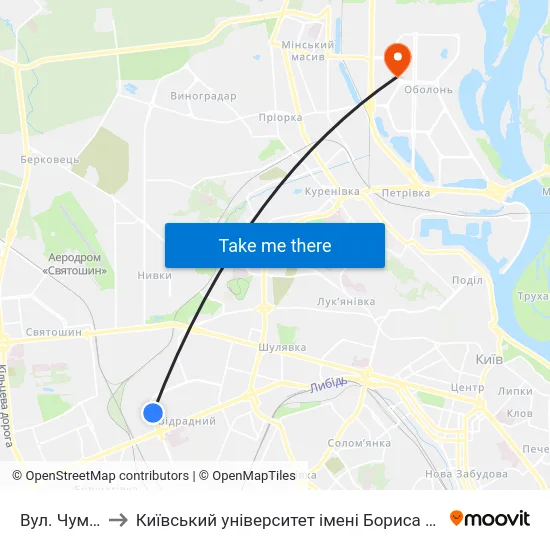 Вул. Чумака to Київський університет імені Бориса Грінченка map