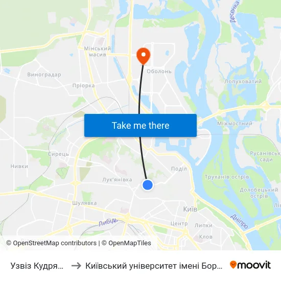 Узвіз Кудрявський to Київський університет імені Бориса Грінченка map