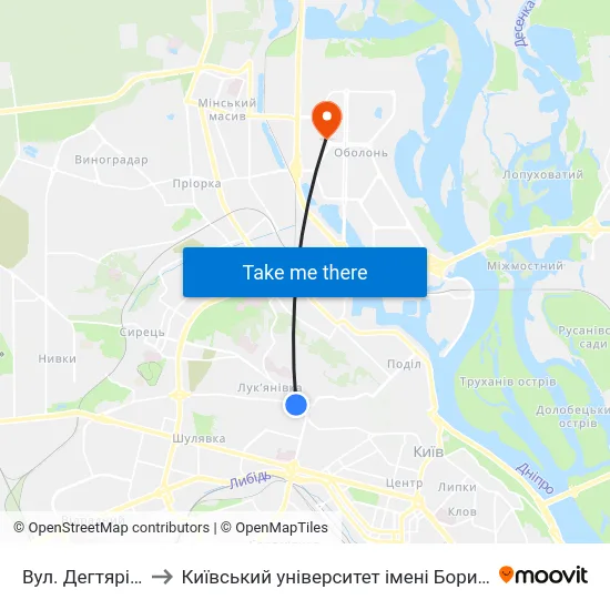 Вул. Дегтярівська to Київський університет імені Бориса Грінченка map
