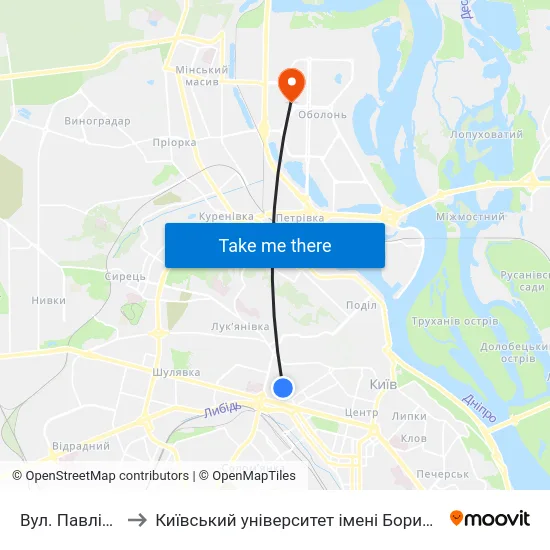 Вул. Павлівська to Київський університет імені Бориса Грінченка map