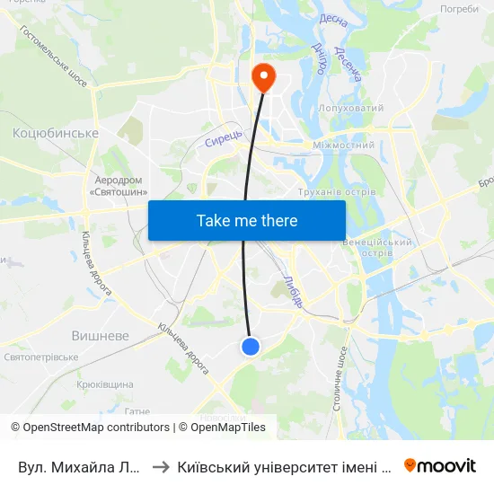 Вул. Михайла Ломоносова to Київський університет імені Бориса Грінченка map