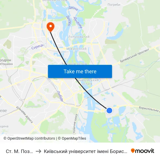 Ст. М. Позняки to Київський університет імені Бориса Грінченка map