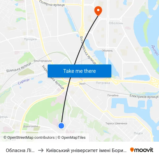 Обласна Лікарня to Київський університет імені Бориса Грінченка map