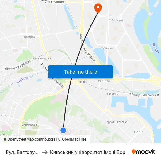 Вул. Багговутівська to Київський університет імені Бориса Грінченка map