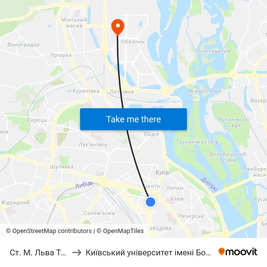 Ст. М. Льва Толстого to Київський університет імені Бориса Грінченка map