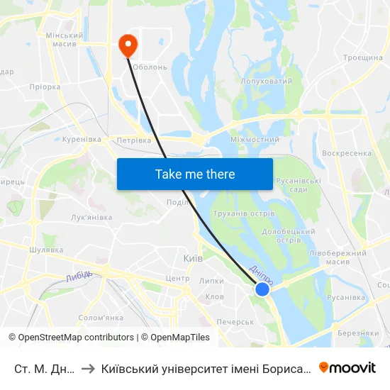 Ст. М. Дніпро to Київський університет імені Бориса Грінченка map