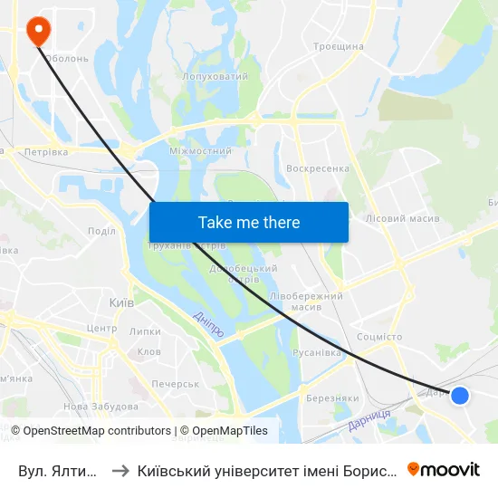 Вул. Ялтинська to Київський університет імені Бориса Грінченка map
