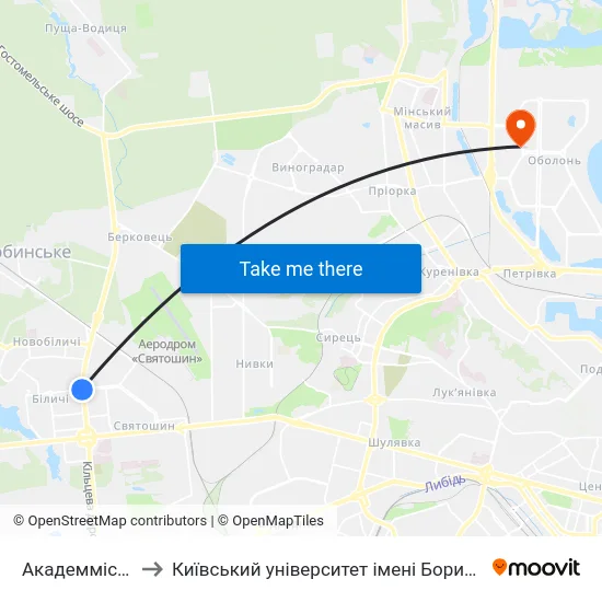 Академмістечко to Київський університет імені Бориса Грінченка map