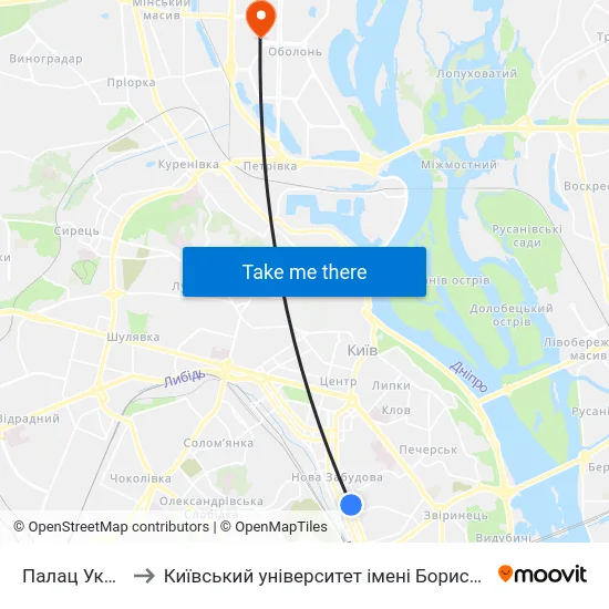 Палац Україна to Київський університет імені Бориса Грінченка map