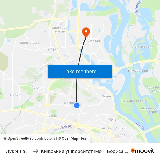 Лук'Янівська to Київський університет імені Бориса Грінченка map