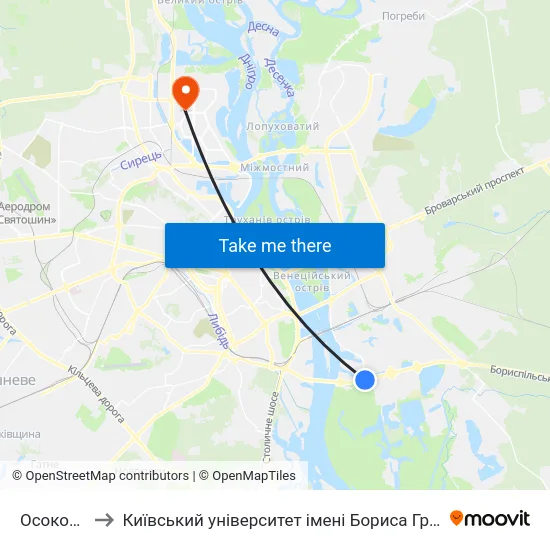Осокорки to Київський університет імені Бориса Грінченка map
