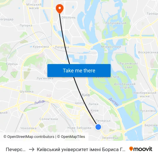 Печерська to Київський університет імені Бориса Грінченка map