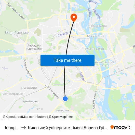 Іподром to Київський університет імені Бориса Грінченка map