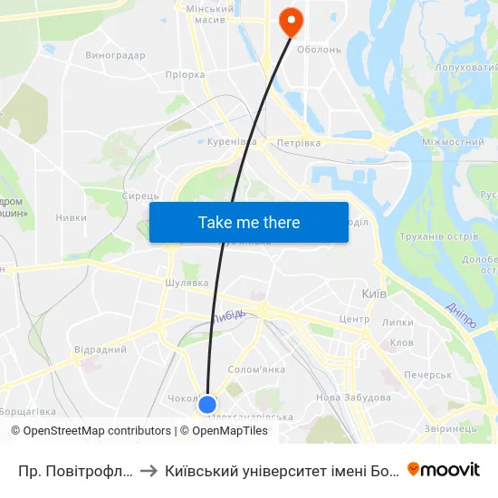 Пр. Повітрофлотський to Київський університет імені Бориса Грінченка map
