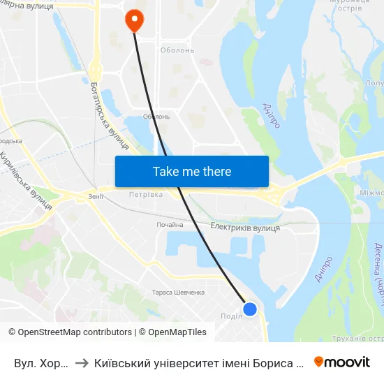 Вул. Хорива to Київський університет імені Бориса Грінченка map