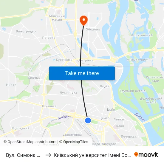 Вул. Симона Петлюри to Київський університет імені Бориса Грінченка map