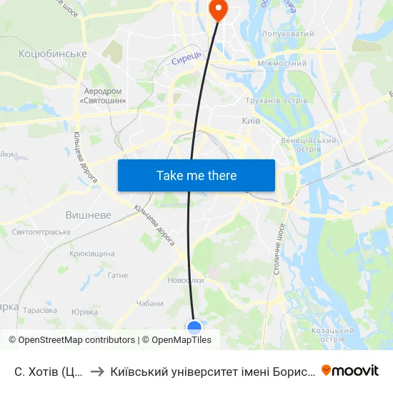 С. Хотів (Центр) to Київський університет імені Бориса Грінченка map