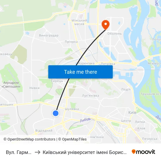 Вул. Гарматна to Київський університет імені Бориса Грінченка map