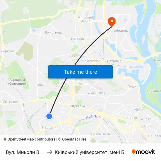 Вул. Миколи Василенка to Київський університет імені Бориса Грінченка map