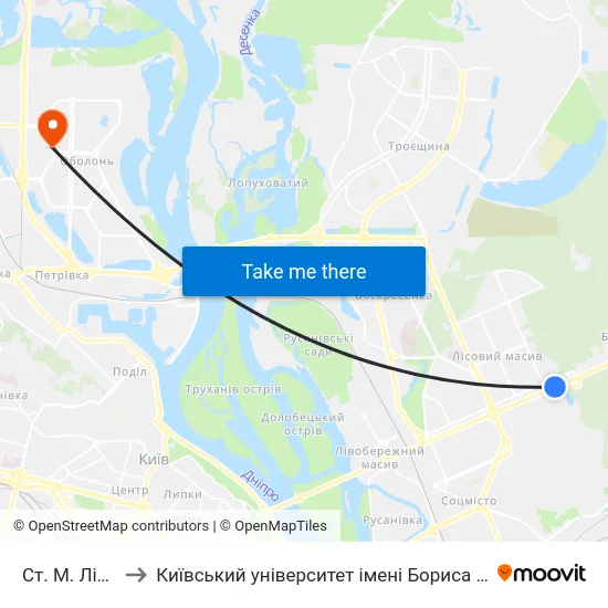 Ст. М. Лісова to Київський університет імені Бориса Грінченка map