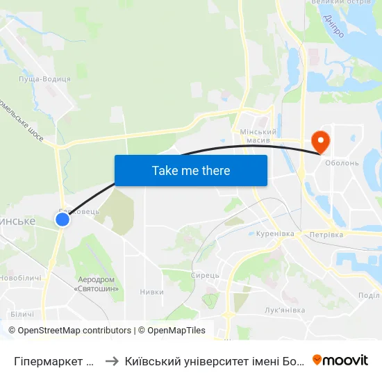 Гіпермаркет Епіцентр to Київський університет імені Бориса Грінченка map