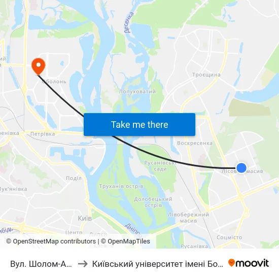 Вул. Шолом-Алейхема to Київський університет імені Бориса Грінченка map