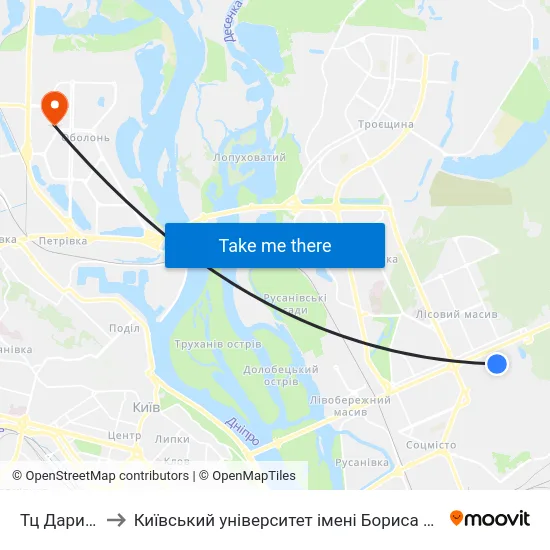 Тц Даринок to Київський університет імені Бориса Грінченка map