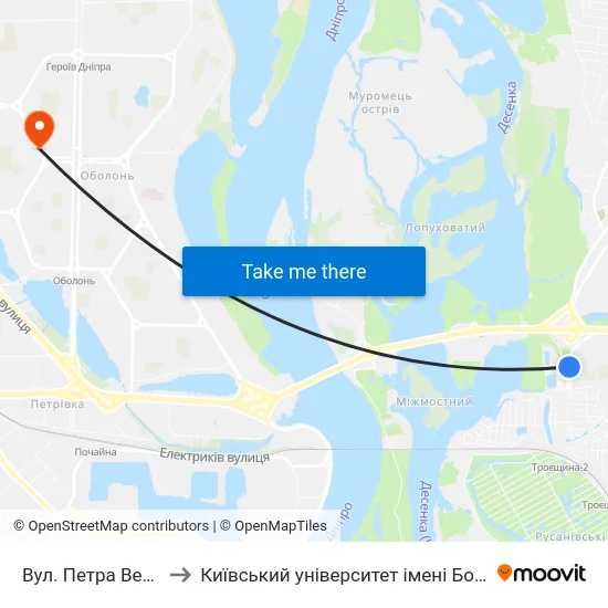 Вул. Петра Вершигори to Київський університет імені Бориса Грінченка map