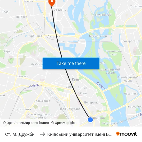 Ст. М. Дружби Народів to Київський університет імені Бориса Грінченка map