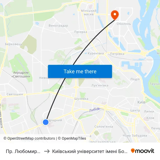 Пр. Любомира Гузара to Київський університет імені Бориса Грінченка map