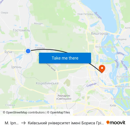 М. Ірпінь to Київський університет імені Бориса Грінченка map