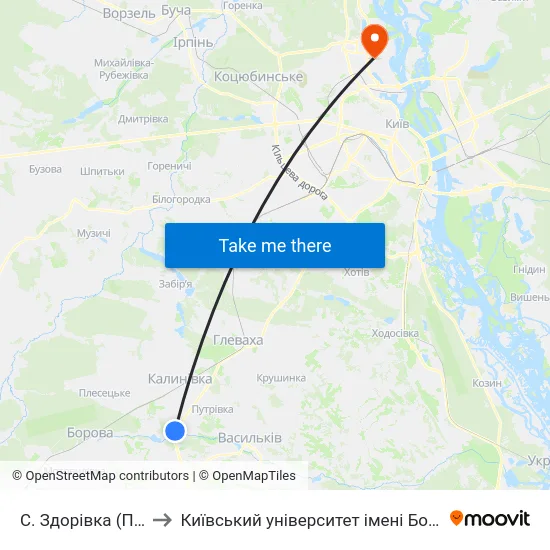 С. Здорівка (Поворот) to Київський університет імені Бориса Грінченка map
