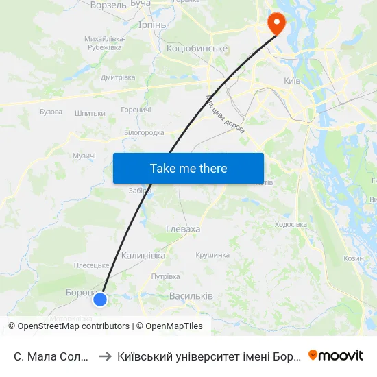 С. Мала Солтанівка to Київський університет імені Бориса Грінченка map