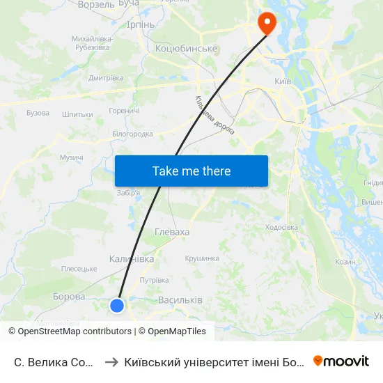 С. Велика Солтанівка to Київський університет імені Бориса Грінченка map