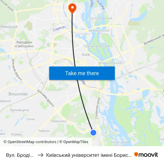 Вул. Бродівська to Київський університет імені Бориса Грінченка map