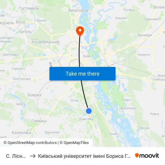 С. Лісники to Київський університет імені Бориса Грінченка map