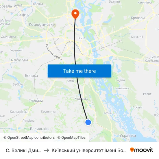С. Великі Дмитровичі to Київський університет імені Бориса Грінченка map