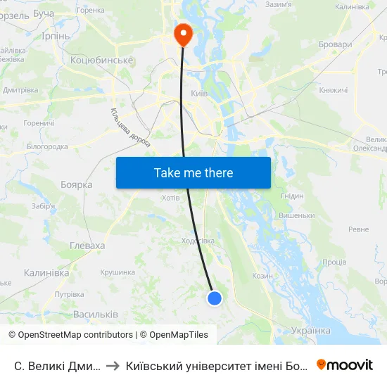 С. Великі Дмитровичі to Київський університет імені Бориса Грінченка map