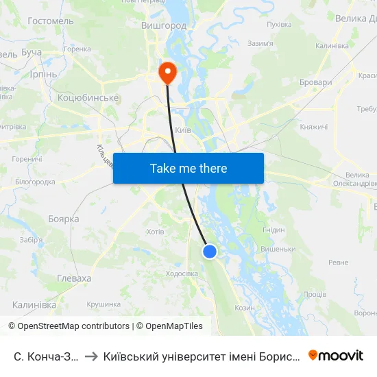 С. Конча-Заспа to Київський університет імені Бориса Грінченка map