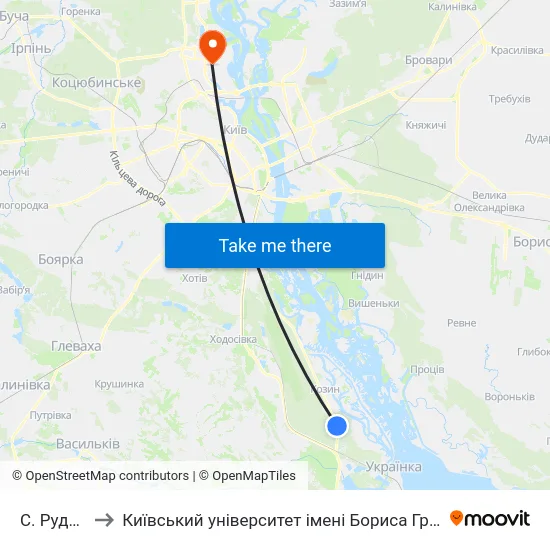 С. Рудики to Київський університет імені Бориса Грінченка map
