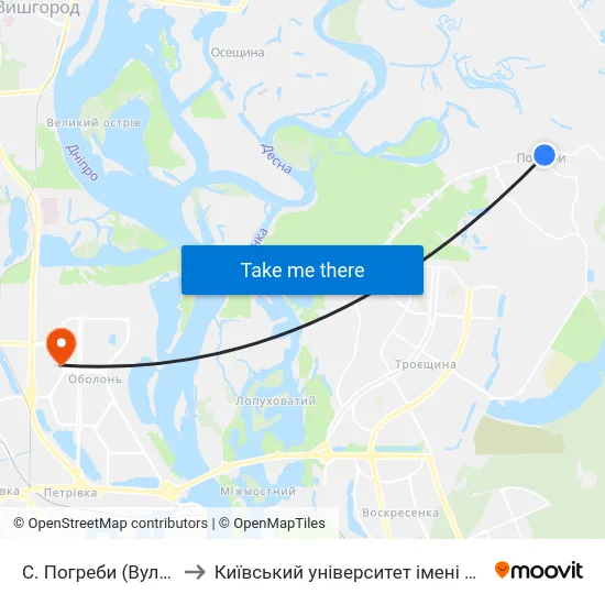 С. Погреби (Вул. Соборна) to Київський університет імені Бориса Грінченка map