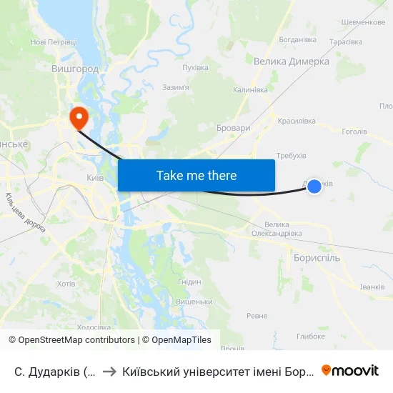 С. Дударків (Центр) to Київський університет імені Бориса Грінченка map