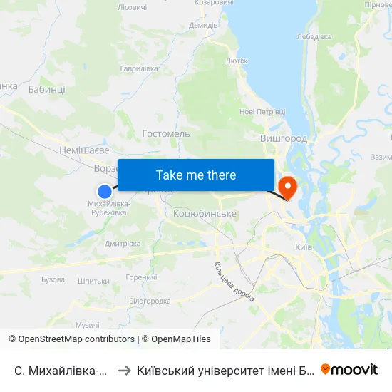 С. Михайлівка-Рубежівка to Київський університет імені Бориса Грінченка map