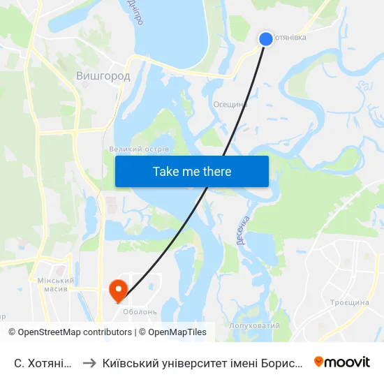 С. Хотянівка-1 to Київський університет імені Бориса Грінченка map