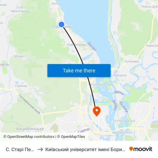 С. Старі Петрівці to Київський університет імені Бориса Грінченка map